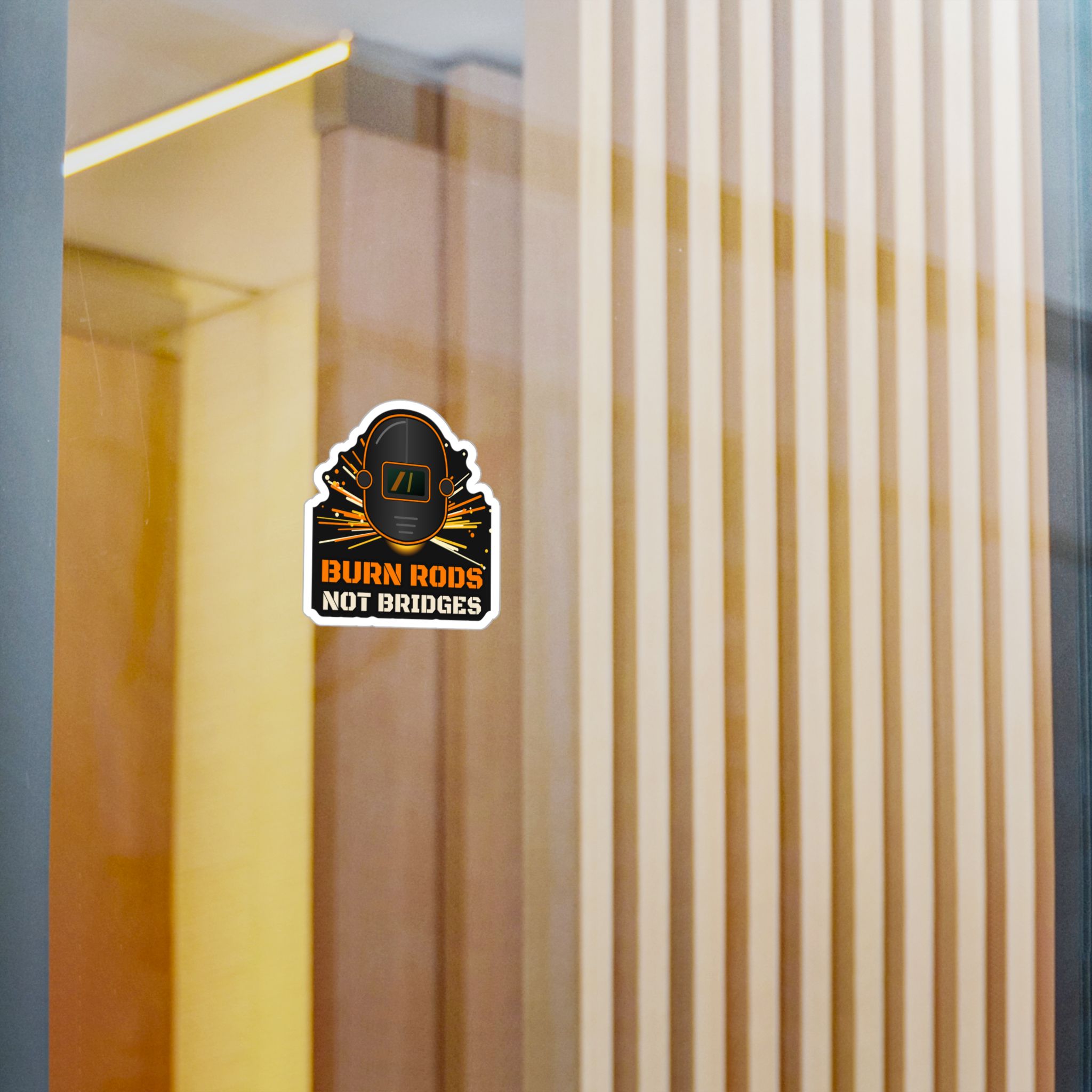 Burn Rods Not Bridges Welder Sticker decal shown applied (photo mockup)