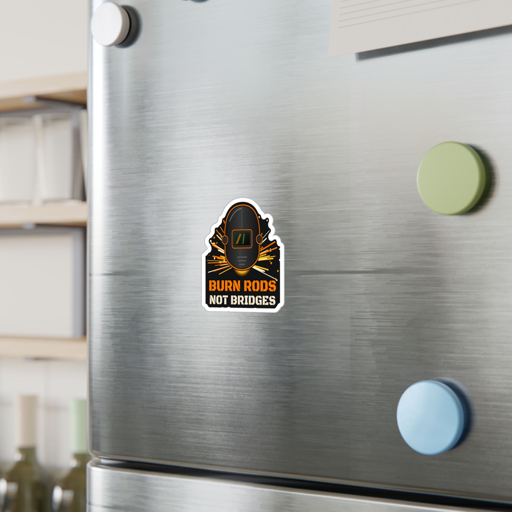 Burn Rods Not Bridges Welder Sticker decal shown applied (photo mockup)