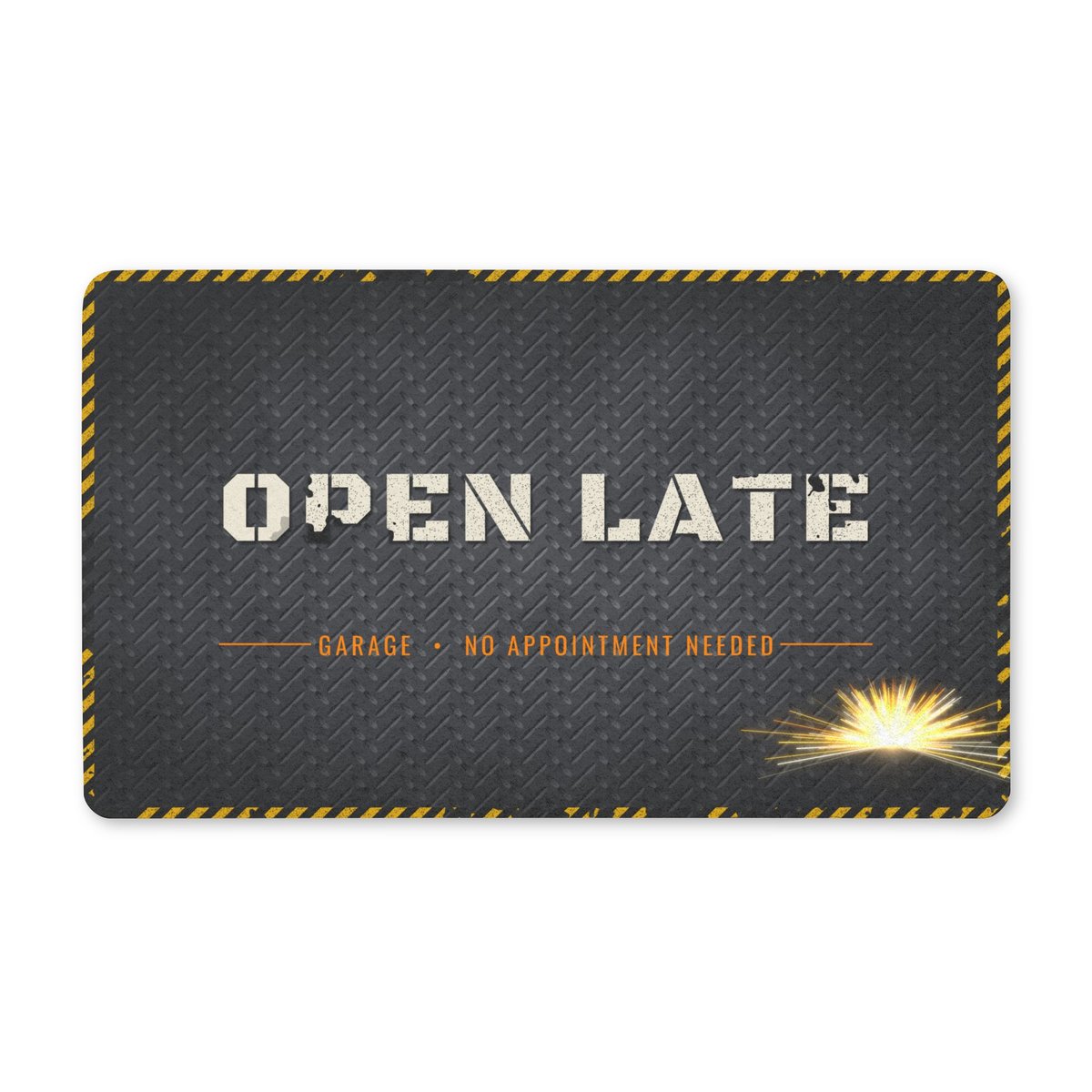 Open Late Garage Door Mat 18x30, full mat front view