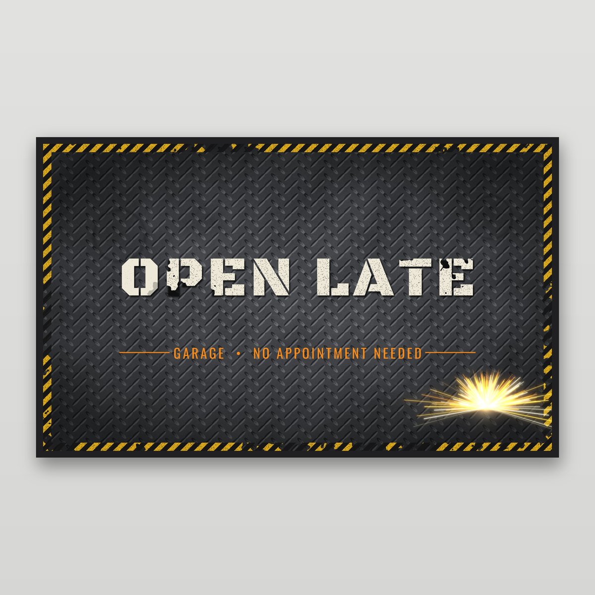 Open Late Garage Door Mat 18x30, flat art plate