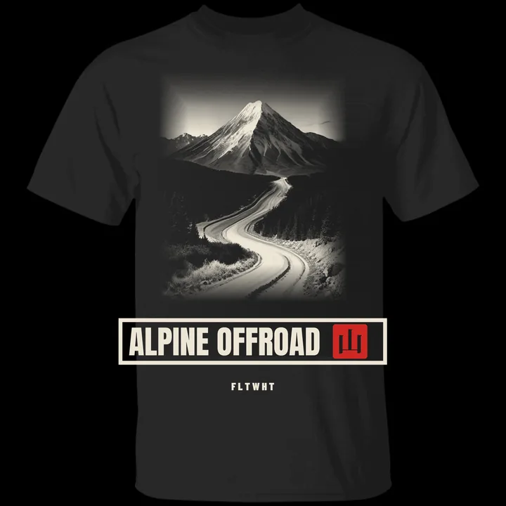 Alpine Offroad Manga Tee graphic tee mockup on black