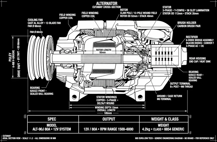 Alternator Cutaway Diagram Tee print artwork