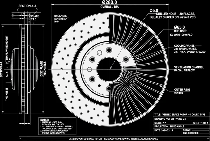 Brake Rotor Venting Blueprint Tee print artwork