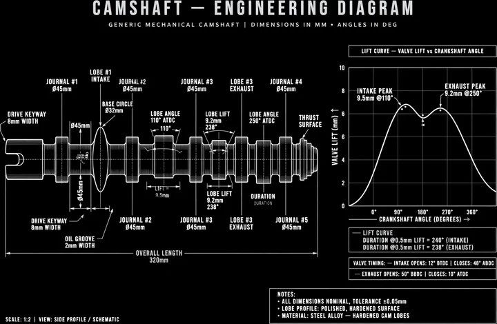 Camshaft Lobe Profile Diagram Tee print artwork