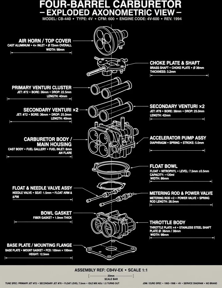 Carburetor Exploded View Tee print artwork