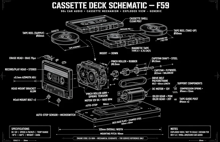 Cassette Deck Schematic Tee print artwork
