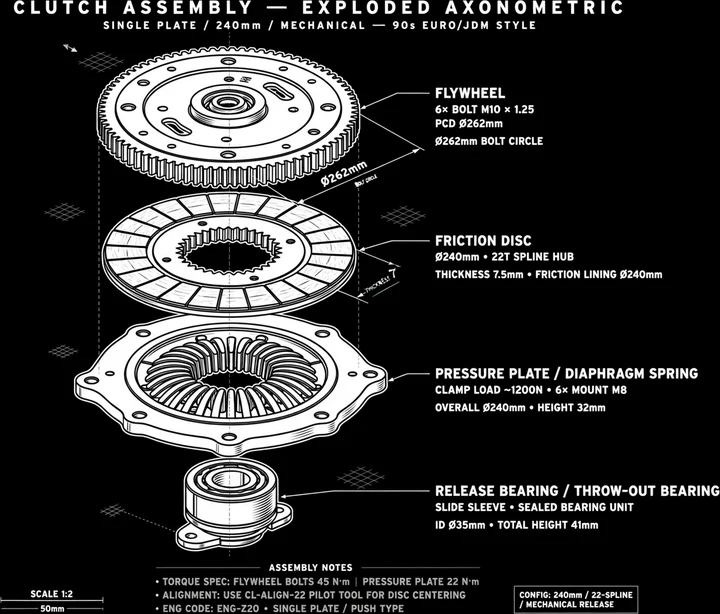 Clutch Assembly Exploded View Tee print artwork