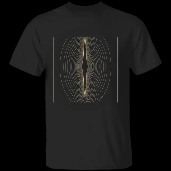 Coastal Canyon Tee mockup: the print on a black Gildan G500 tee