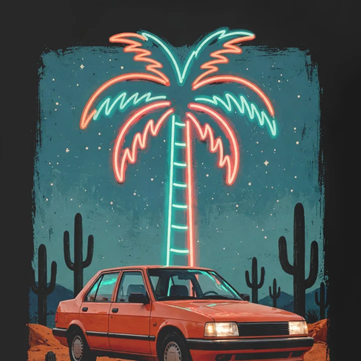 Desert Motel Neon Tee close-up of the print