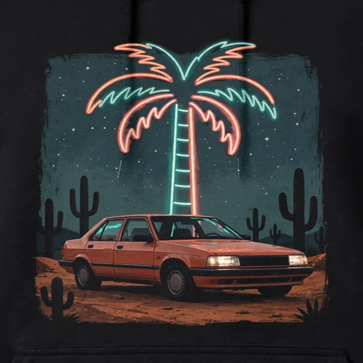 Desert Motel Neon Hoodie close-up of the print