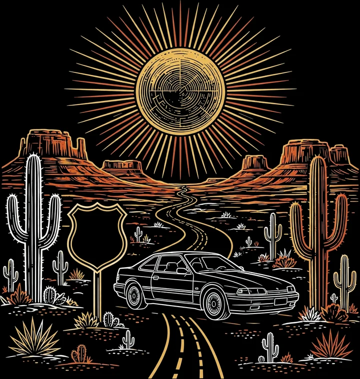 Desert Route Marker Tee print artwork