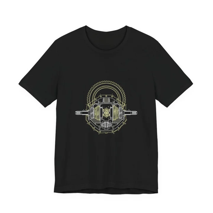 Differential Diagram Tee mockup: the print on a black Bella+Canvas 3001 tee