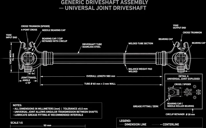 Driveshaft Universal Joint Diagram Tee print artwork
