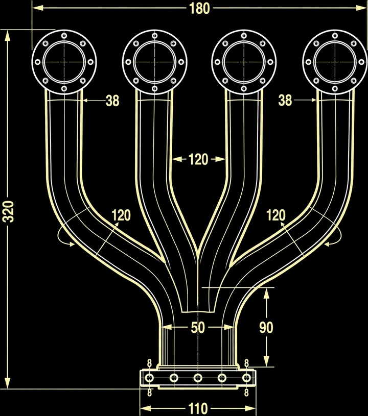 Exhaust Header Blueprint Tee print artwork