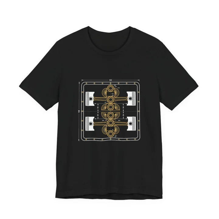 Flat Four Diagram Tee mockup: the print on a black Bella+Canvas 3001 tee
