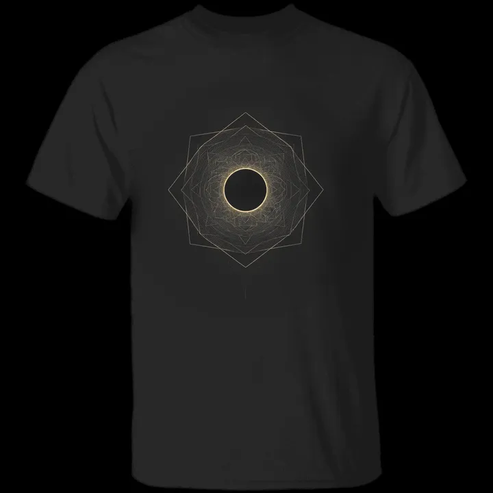 Fog Band Tee mockup: the print on a black Gildan G500 tee