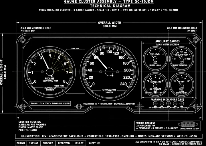 Gauge Cluster Blueprint Tee print artwork