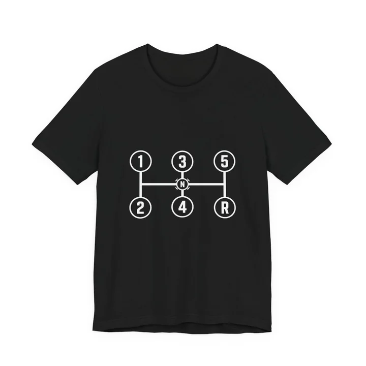 Gear Gate Tee mockup: the print on a black Bella+Canvas 3001 tee