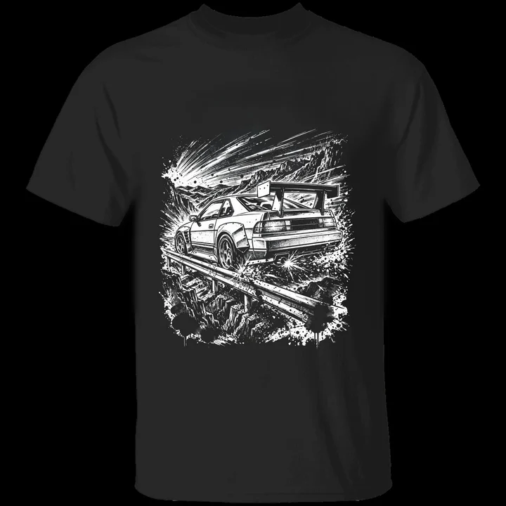 Guardrail Sparks Tee mockup: the print on a black Gildan G500 tee