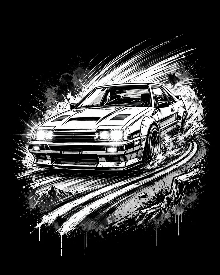 Hairpin Entry Tee design: the print on a black Gildan G500 tee