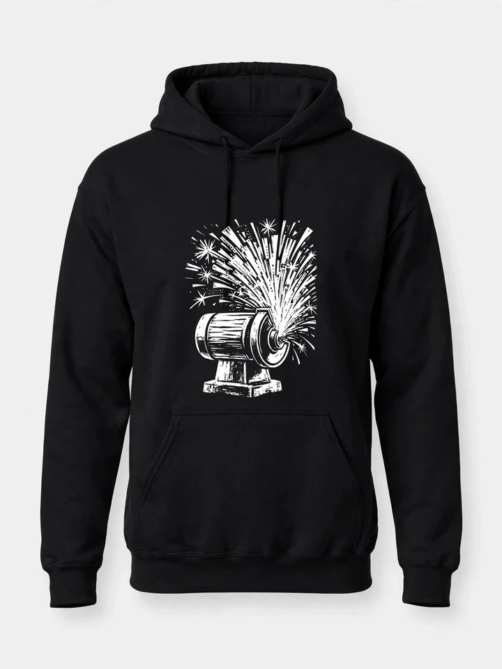 Hardened Edge Hoodie mockup: the print on a black Gildan G185 pullover hoodie