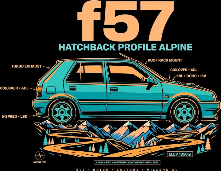 Hatchback Profile Alpine Tee print artwork