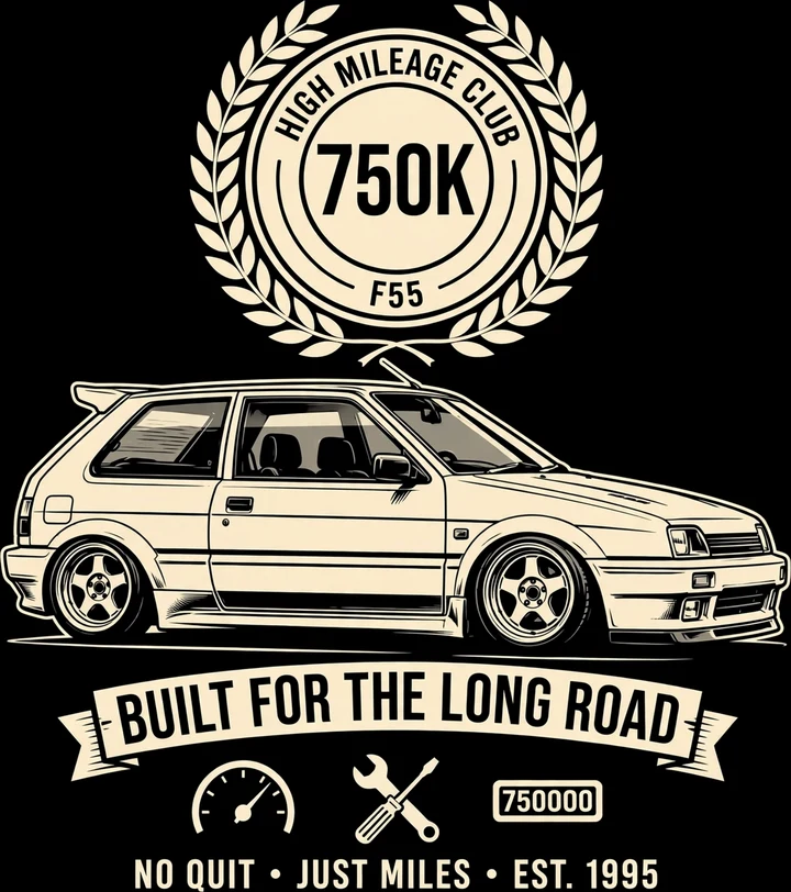 High Mileage Club 750K Tee print artwork