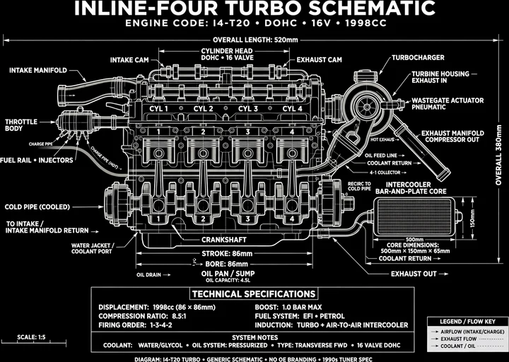 Inline Four Turbo Schematic Tee print artwork