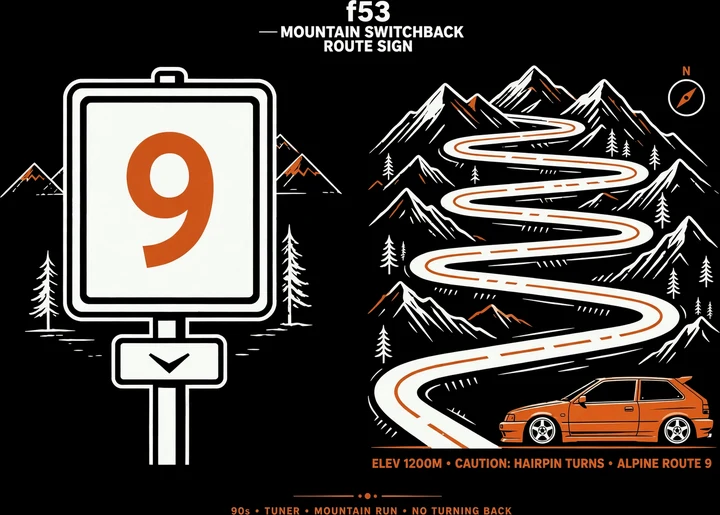 Mountain Switchback Route Sign Tee print artwork