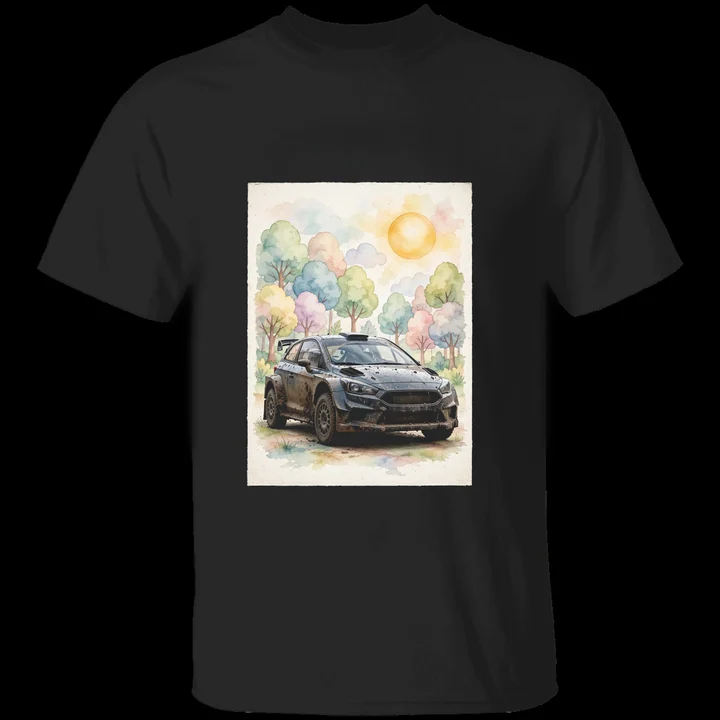 Muddy Safari Tee mockup: the print on a black Gildan G500 tee