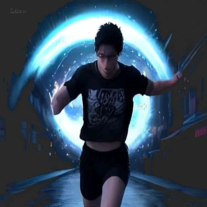 Neon Osaka Nightrunner Tee printed mock close-up: the print in the black cotton weave