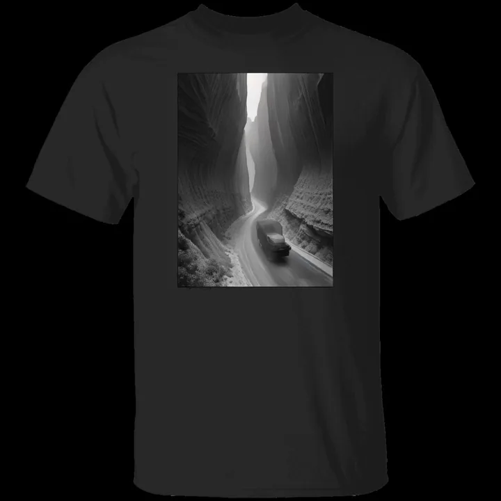 Night Canyon Drift II Tee graphic tee mockup on black