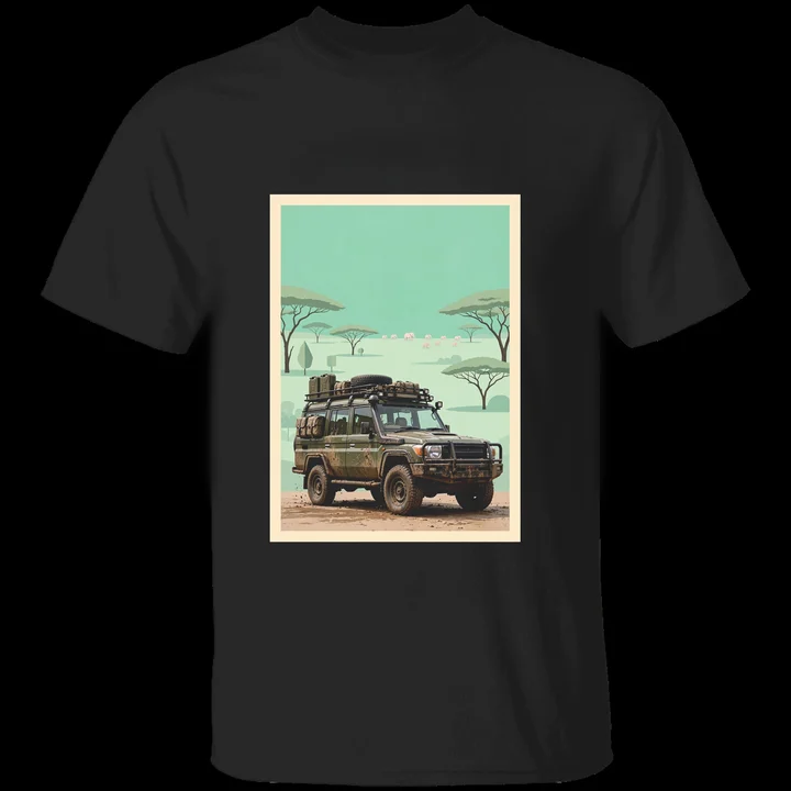 Pastel Savannah Tee mockup: the print on a black Gildan G500 tee