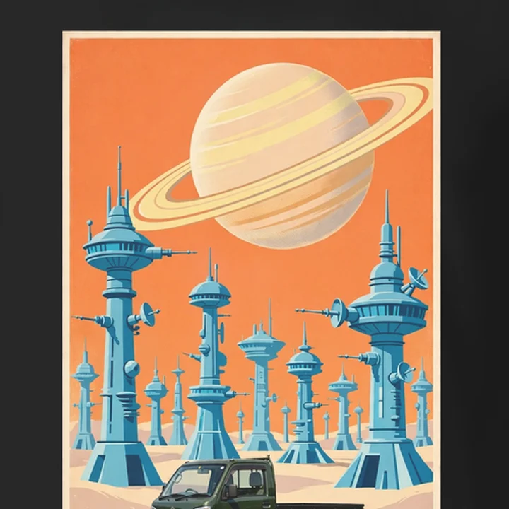 The Red Planet Delivery Tee close-up of the print