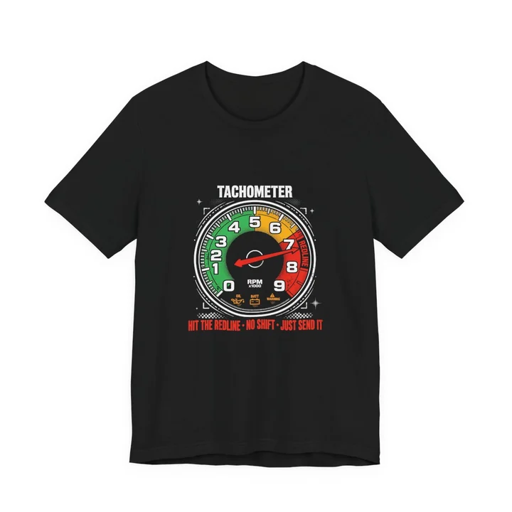 Redline Tee mockup: the print on a black Bella+Canvas 3001 tee