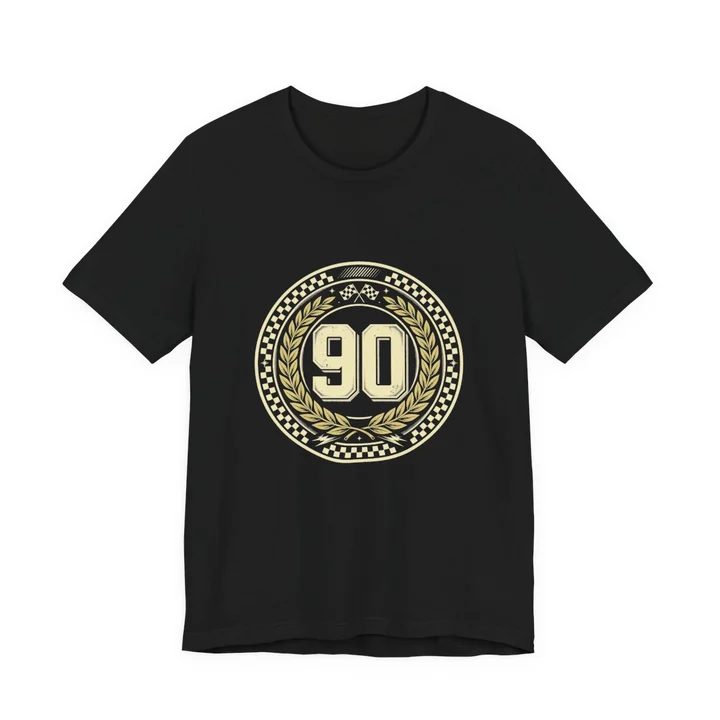 Roundel 90 Tee mockup: the print on a black Bella+Canvas 3001 tee