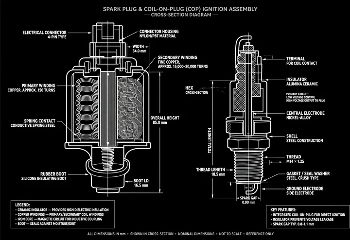 Spark Plug and Ignition Coil Diagram Tee print artwork