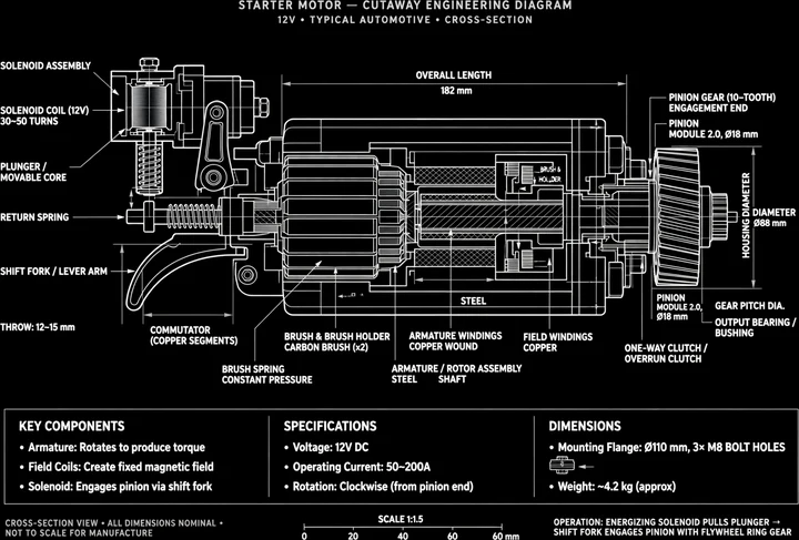 Starter Motor Cutaway Diagram Tee print artwork