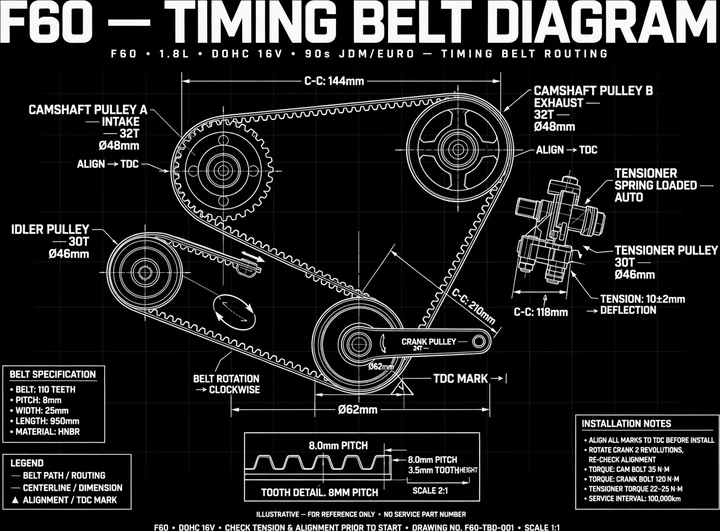 Timing Belt Diagram Tee print artwork