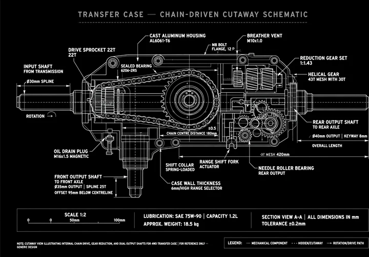 Transfer Case Schematic Tee print artwork