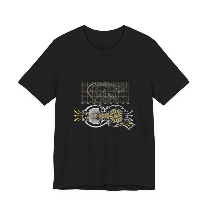 Turbo Compressor Map Tee mockup: the print on a black Bella+Canvas 3001 tee