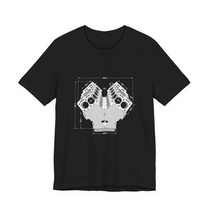 V8 Cutaway Tee mockup: the print on a black Bella+Canvas 3001 tee